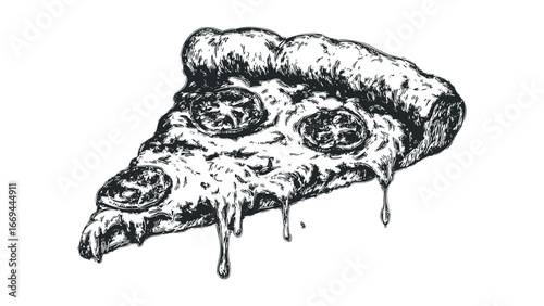 Gooey cheese and tomato slice on crust. Vector hand drawn illustration