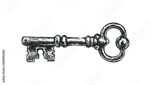 Vintage Ornate Skeleton Key Drawing. Vector hand drawn illustration