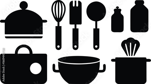 Kitchen Utensil Icons A Collection of Black and White Cooking Essentials