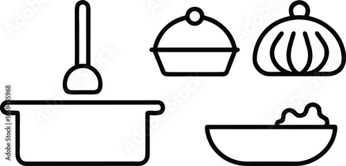 Culinary Icon Set Pots, Bowls, and Serving Dishes for Cooking and Food Presentation