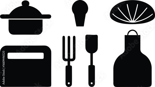 Essential Kitchen Utensils Pots, Pans, and Cooking Tools Silhouettes
