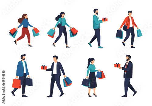 Shoppers with gifts and shopping bags showcasing retail therapy and consumerism during the holiday season