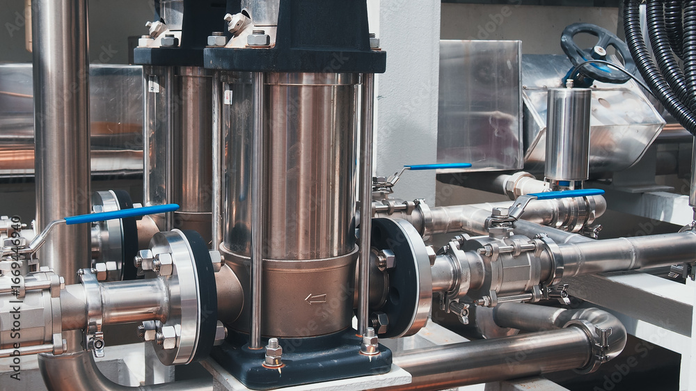 Φωτογραφία Complex machinery displays state-of-the-art pumps and valves used in a production facility