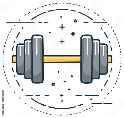 Illustrated Dumbbell Weights Fitness Equipment Gym Workout Training