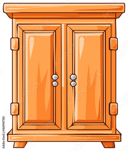 Cartoon-Style Wooden Cabinet with Two Doors and Round Handles, Rustic Furniture Design