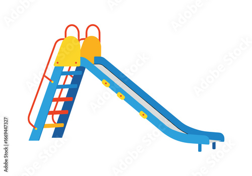 Colorful playground slide ready for happy kids to enjoy fun playtime outdoors during summer vacation