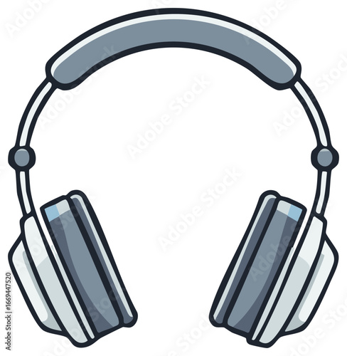 Simple Grey Over Ear Headphones Cartoon Style Graphic Illustration