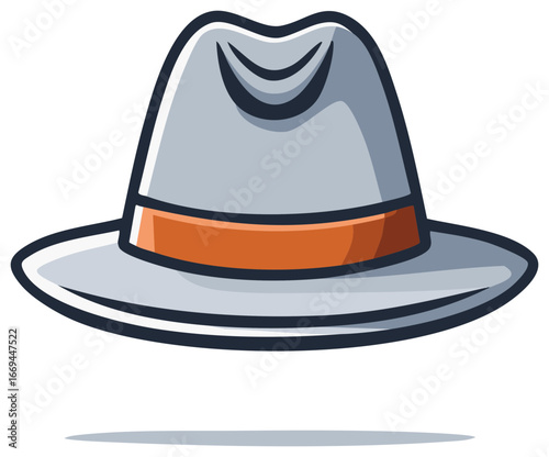 Stylish Grey Fedora Hat with Orange Band, Classic Men's Headwear Icon