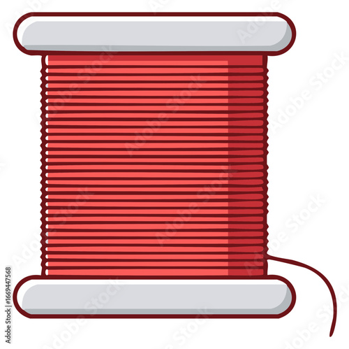Illustration of red thread spool for sewing and crafts. Cartoon style art.