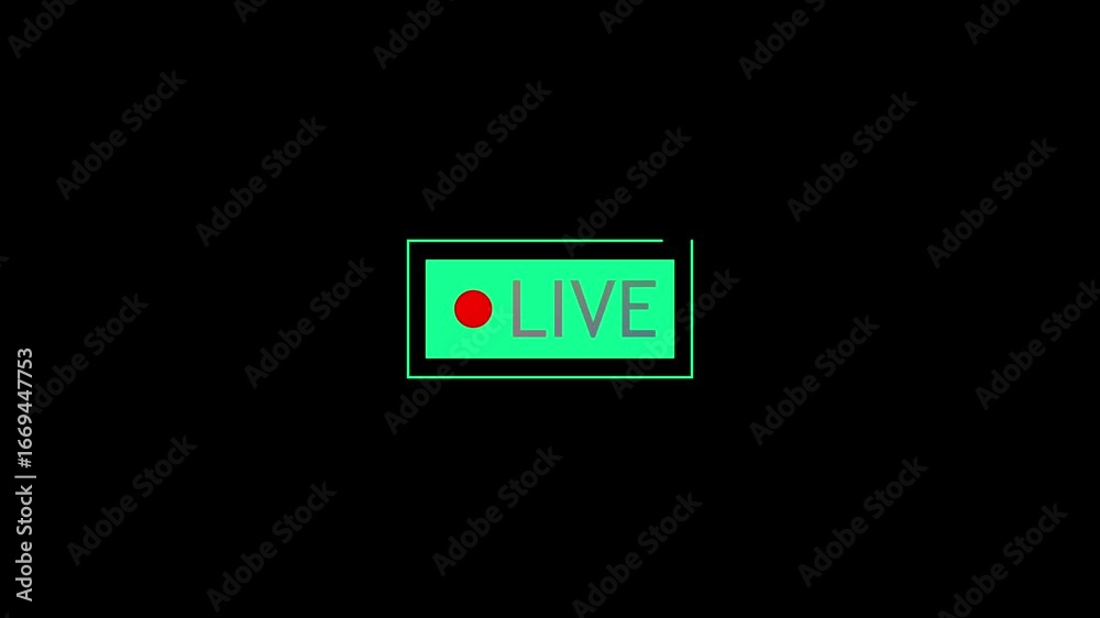 Animated live streaming indicator with glowing green frame, red dot ...