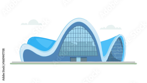 Modern architecture building design vector illustration with blue color and glass facade for architecture concept