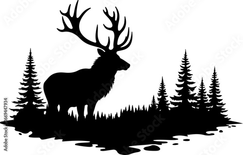 deer in the forest, deer, animal, vector, reindeer, silhouette, illustration, wild, nature, christmas, mammal, antler, stag, cartoon, wildlife, elk, art, design, head, winter, horn, hunting, horns, fo
