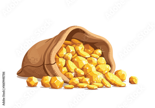 Gold coins spilling from a rustic burlap sack offering wealth and prosperity for your projects