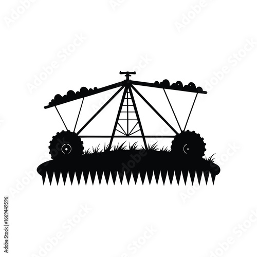 Black and White Silhouette of an Agricultural Sprinkler Irrigation System, farm irrigation system silhouette vector illustration
