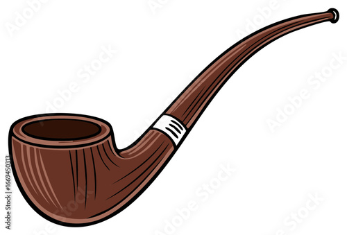 Smoking tobacco pipe with wood grain texture and line design on the stem.