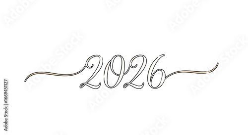 Elegant cursive 2026 design element, perfect for invitations, greeting cards, and celebratory announcements with stylish flair