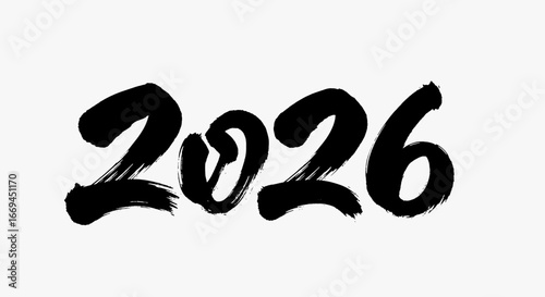 Bold calligraphy of the year 2026 in expressive brushstrokes, perfect for New Year's greetings, event promotions, and modern design projects