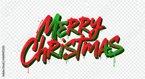 Festive Merry Christmas greeting in vibrant red and green, perfect for holiday cards, digital marketing, and seasonal promotions, spreading cheer.