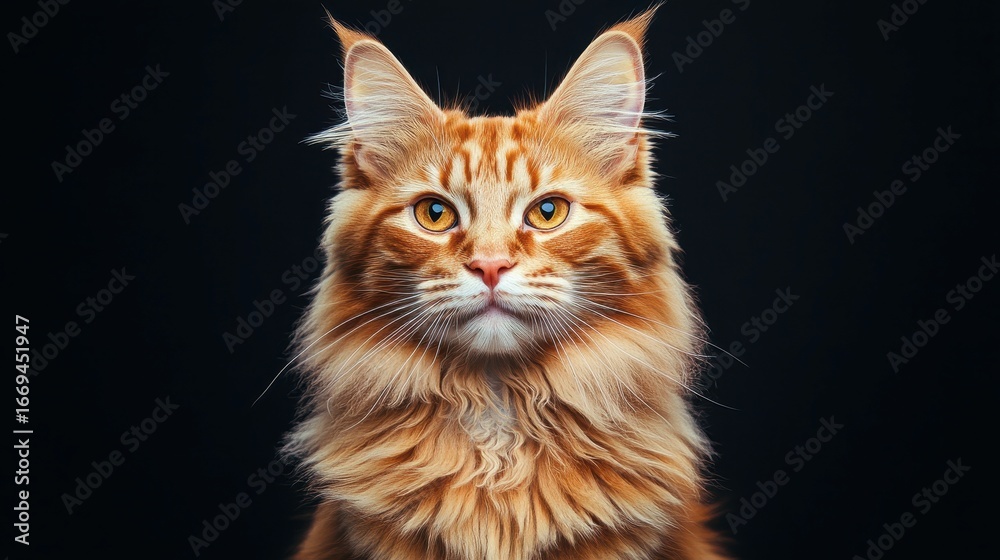 Obraz premium Majestic Maine Coon Cat with Striking Orange Fur and Intense Eyes