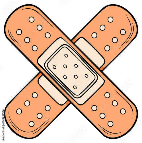Cartoon illustration of an X shaped adhesive bandage