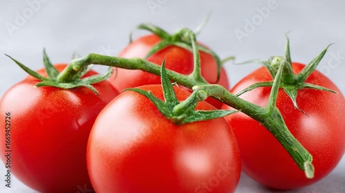 Wallpaper Mural Tomato Vine's Fresh Harvest: A vibrant close-up showcases plump, red tomatoes with green stems, celebrating the freshness of nature's bounty and culinary delights. Torontodigital.ca
