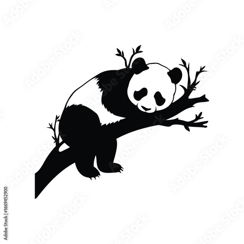 Silhouette of a Panda Bear Relaxing Comfortably on a Tree Branch, panda sleeping on tree silhouette vector illustration