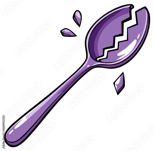 Broken purple spoon cartoon illustration for culinary concepts food and kitchen themes