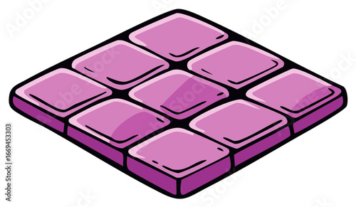 Isometric block platform with nine square tiles in cartoon style, vector illustration
