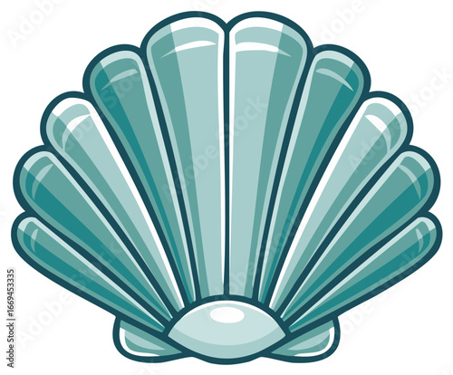 Blue Cartoon Seashell: Ocean Depths Cartoon Sea Clam Illustration on Beach Shore, Cartoon Illustration with Decorative Design