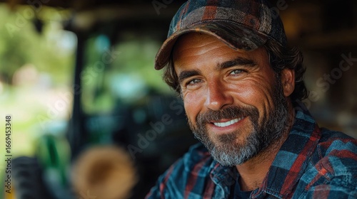 Wallpaper Mural Smiling man in plaid shirt and cap Torontodigital.ca