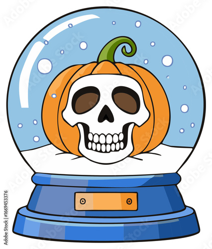 Halloween Snow Globe Featuring Pumpkin Skull for Festive Designs and Fall Holiday Themed Graphics