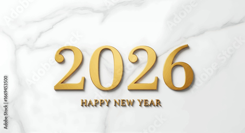 Golden 2026 Happy New Year greeting on elegant marble background, perfect for celebratory designs, marketing, and festive promotions