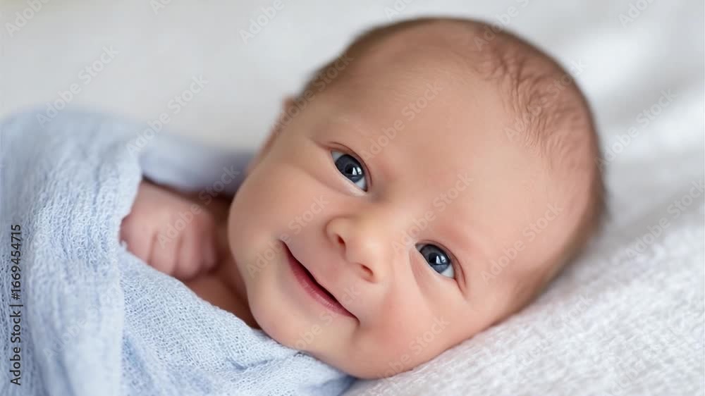 Innocence and Joy: A serene newborn cradled, wrapped in a gentle blue blanket. Peaceful and joyful expressions and embodying new beginnings, sweetness. Innocence and Joy: A serene newborn cradled, wrapped in a gentle blue blanket. Peaceful and joyful expressions and embodying new beginnings, sweetness.