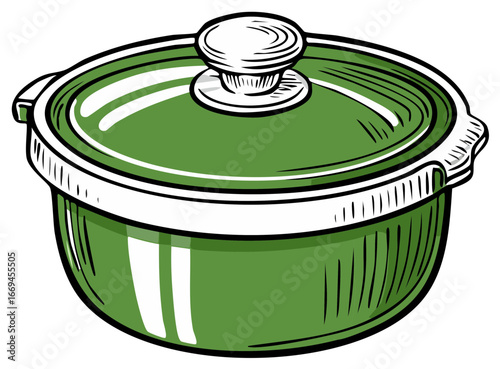 Classic Green Stock Pot with Lid illustration for Cooking and Kitchen Use