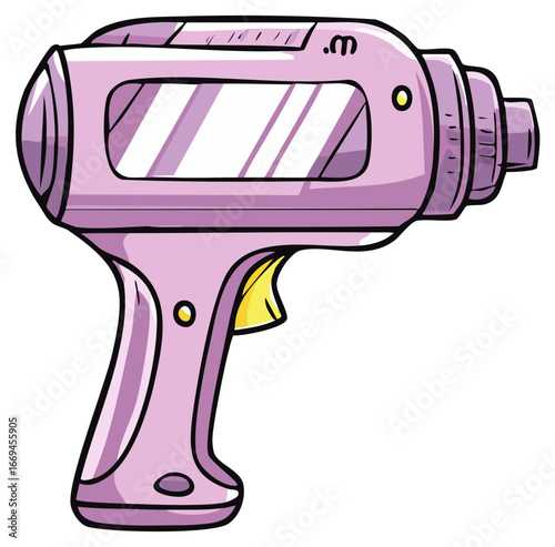 Playful cartoon illustration of a futuristic purple ray gun blaster toy weapon