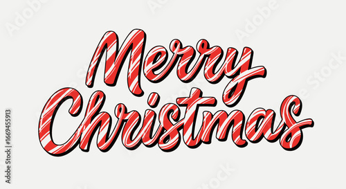Festive Merry Christmas candy cane text, perfect for holiday cards, seasonal promotions, and joyful celebrations, spreading holiday cheer with a classic design