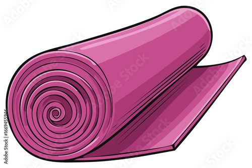 Cartoon Illustration of a Rolled Yoga Mat in Shades of Pink for Exercise or Recreation