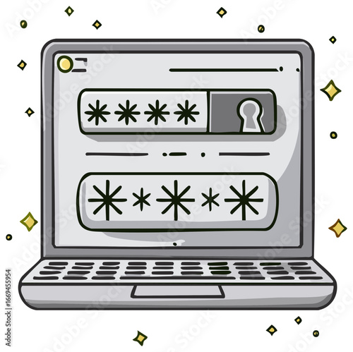 Laptop Showing Password Input Fields with Asterisks Authentication Concept