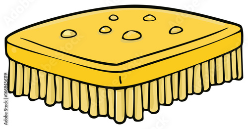 Cartoon illustration of a scrubbing brush with bristles and a yellow top