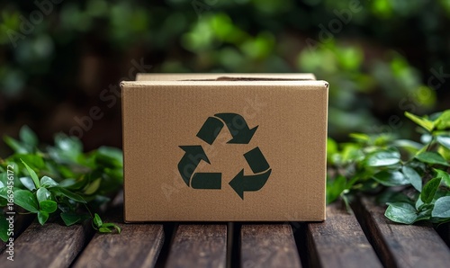 Eco-friendly carton packaging featuring a prominent recycling symbol, emphasizing sustainable and recyclable product packaging solutions that contribute to waste reduction, Generative AI