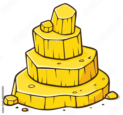 Golden Stacked Treasure Rocks Cartoon Illustration