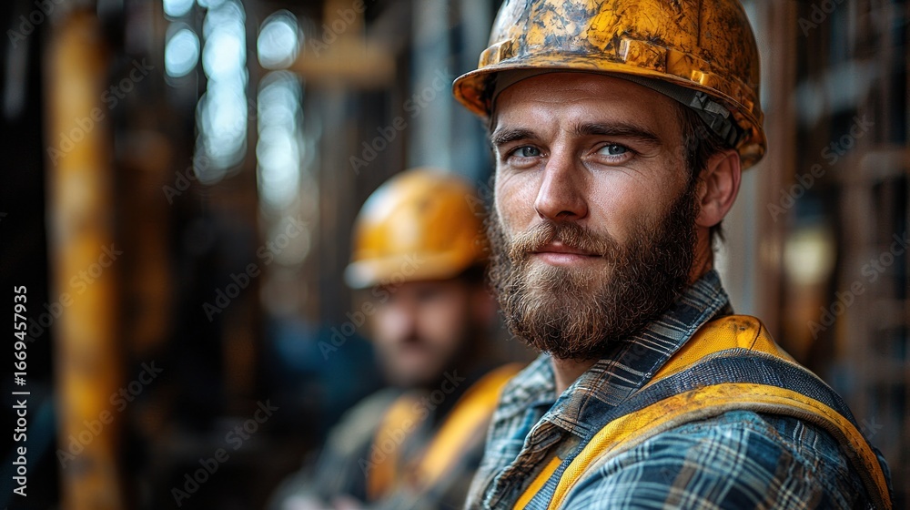 Fototapeta premium Focused construction worker portrait