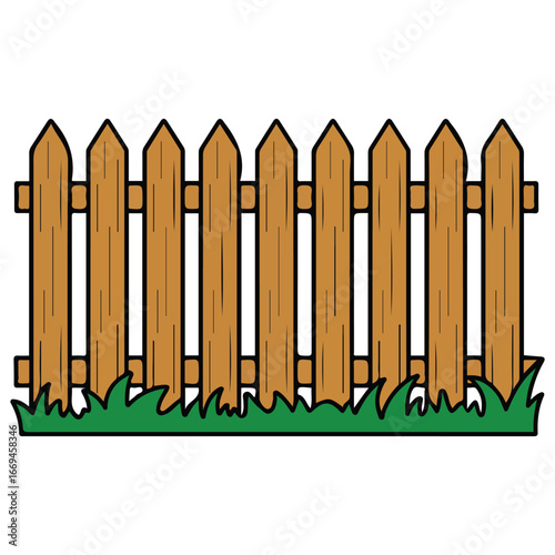 Rustic wood fence from planks rural barrier vector illustration on white background