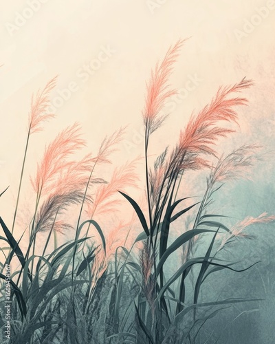 serene and soothing aesthetic background featuring gentle wheat grass swaying in a tranquil breeze. Rendered in calming pastel tones, this visual is perfect for vertical social media, Generative AI