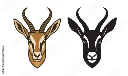 Gazelle antelope head vector logo, sports mascot symbol icon, African wildlife animal silhouette.
