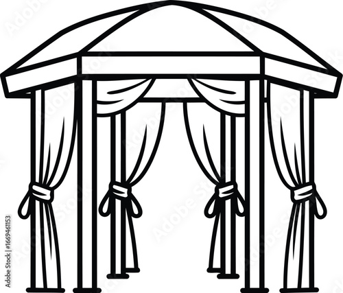 Illustration of an elegant gazebo with curtains