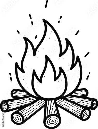 Vector art of cozy campfire with glowing flames, a symbol of warmth and outdoor gatherings