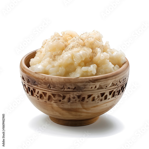 Rice Pudding Served in a Carved Wooden Bowl