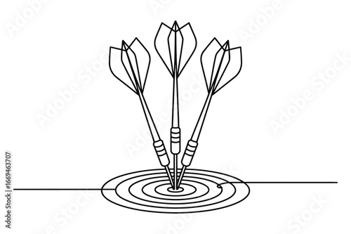 Three darts hitting the bullseye on a target representing success strategy and precision in achieving goals