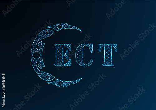 Low poly letter logo ECT design. ECT letter logo low poly vector design on blue color gradient background. ECT logo low poly design